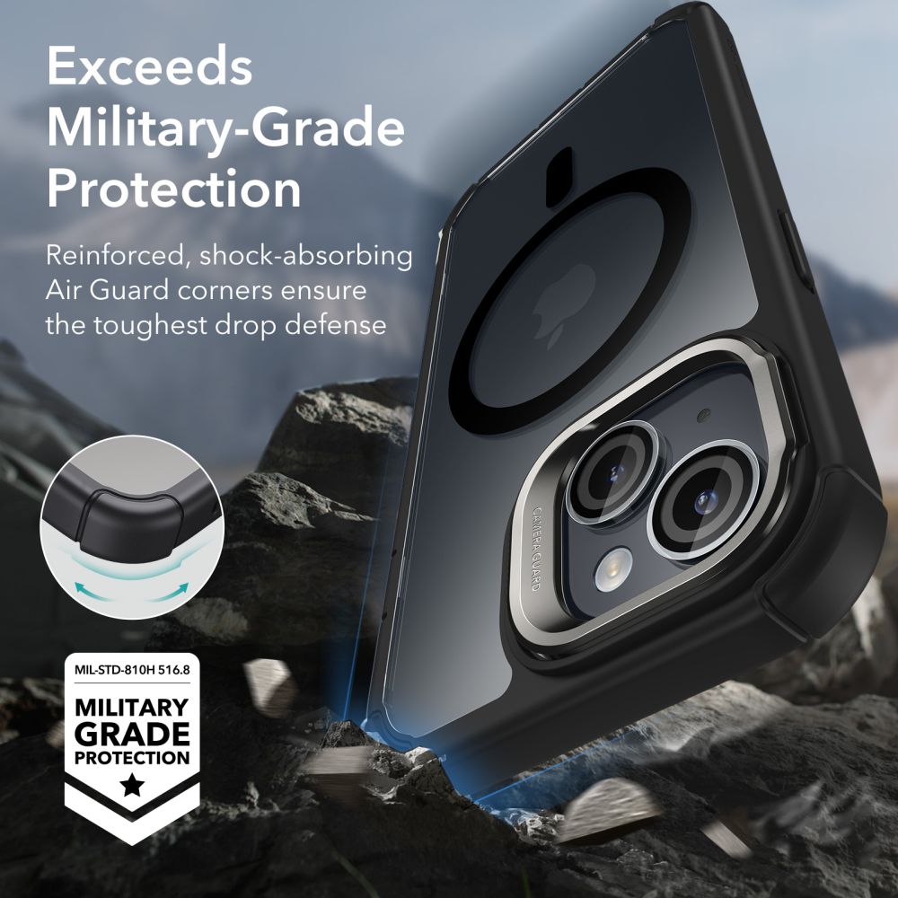 ESR iPhone 15 Plus Armor Tough Kickstand Halolock MagSafe Σκληρή Θήκη με Προστασία Οθόνης / Κάμερας και Stand - Διάφανη / Black