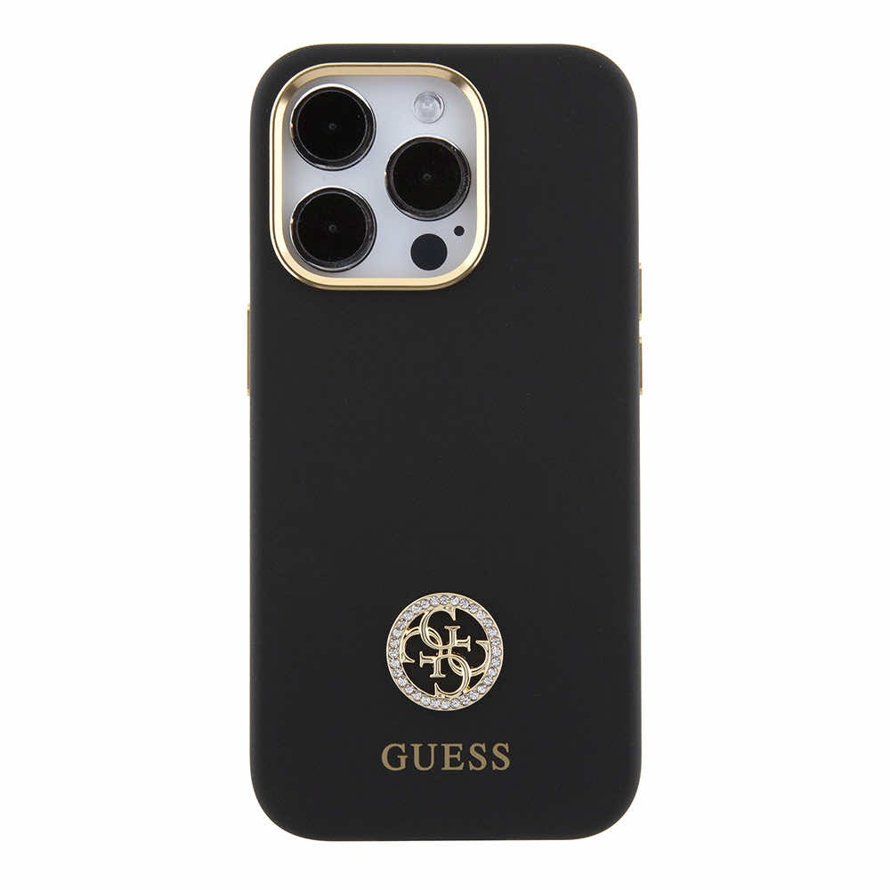 Guess iPhone 15 Pro Silicone Logo Strass 4G Σκληρή Θήκη με Πλαίσιο Σιλικόνης - Black - GUHCP15LM4DGPK