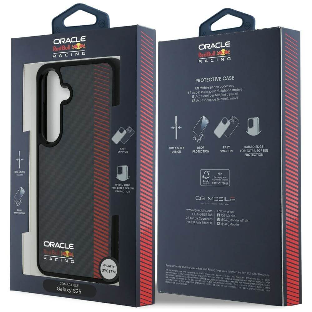 Red Bull Samsung Galaxy S25 - Real Carbon Fiber Powerbar - MagSafe Σκληρή Θήκη με Πλαίσιο Σιλικόνης - Black - RBHMS25S24CFGSMK