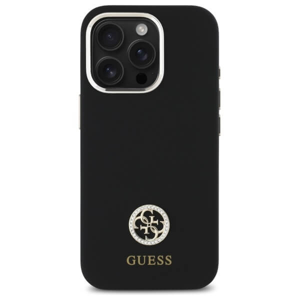 Guess iPhone 16 Pro - Silicone Logo Strass 4G - Σκληρή Θήκη με Πλαίσιο Σιλικόνης - Black - GUHCP16LM4DGPK