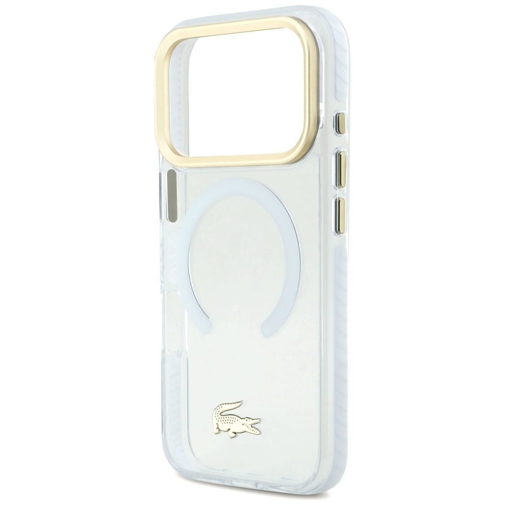 Lacoste iPhone 17 Pro - Shockproof Transparent Frosted Gold Logo MagSafe - Σκληρή Θήκη με Πλαίσιο Σιλικόνης - White