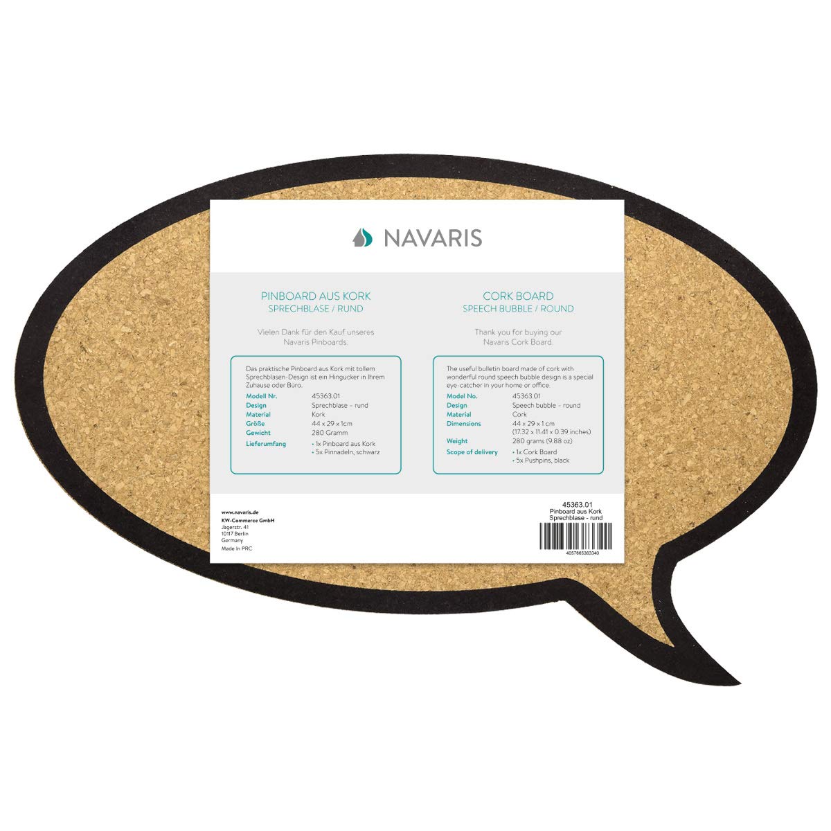 Navaris Cork Notice Board - Πίνακας Ανακοινώσεων με Πινέζες - Design Speech Bubble - Brown - Black - 45363.01