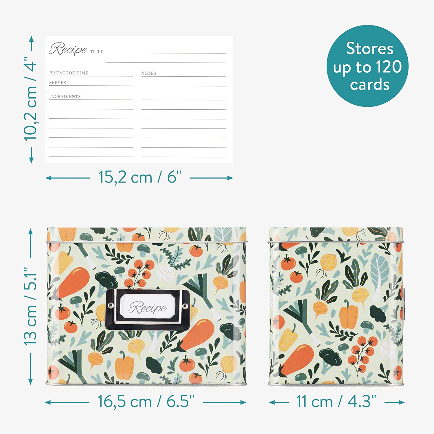 Navaris Μεταλλικό Κουτί Αποθήκευσης για Κάρτες Συνταγών - Green - Multicolor - 56907.01