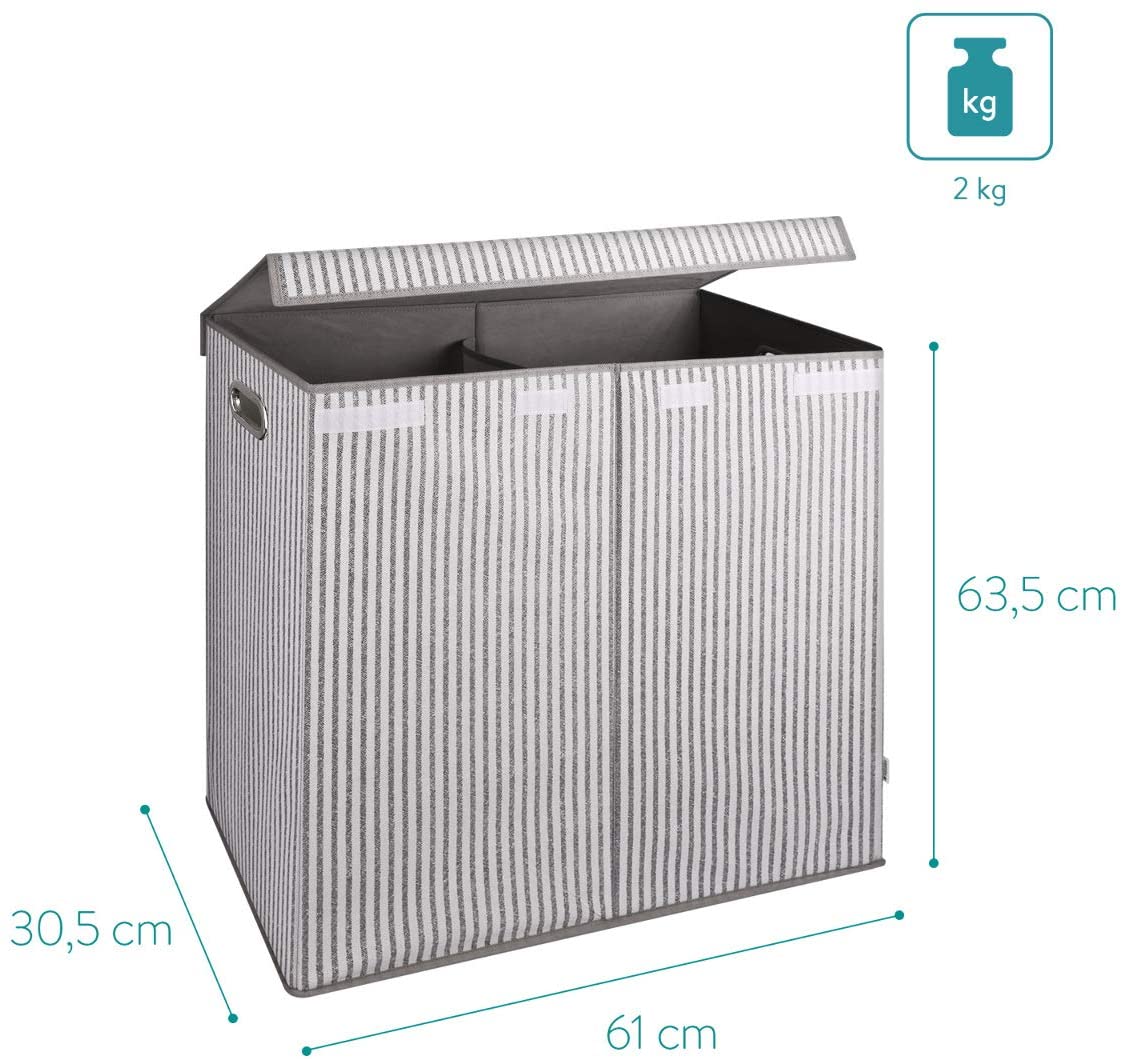 Navaris Καλάθι Απλύτων με Δύο Διαμερίσματα και Καπάκι - White / Grey - 49579.02.22