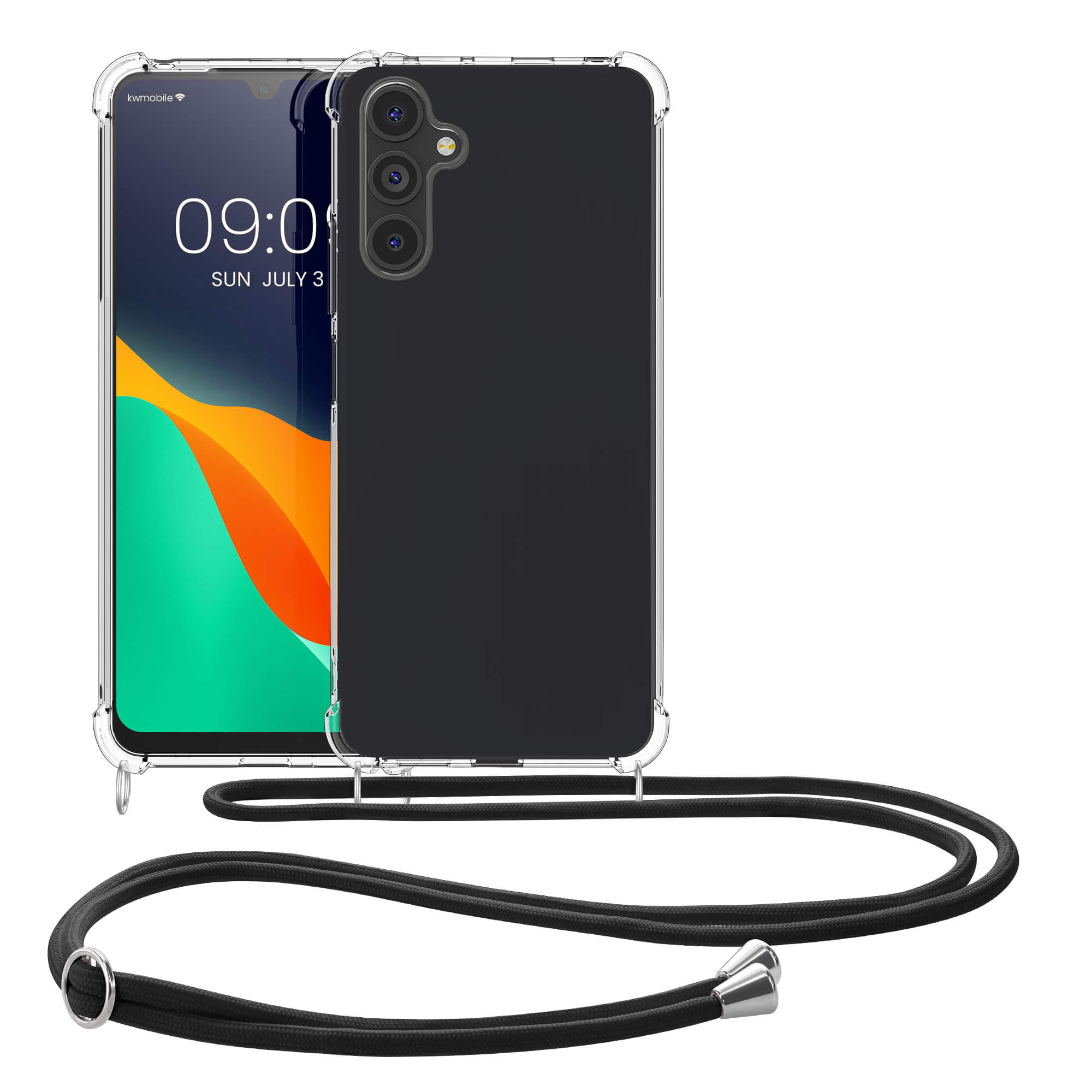 KW Samsung Galaxy A25 5G Θήκη Σιλικόνης TPU με Λουράκι - Διάφανη / Black