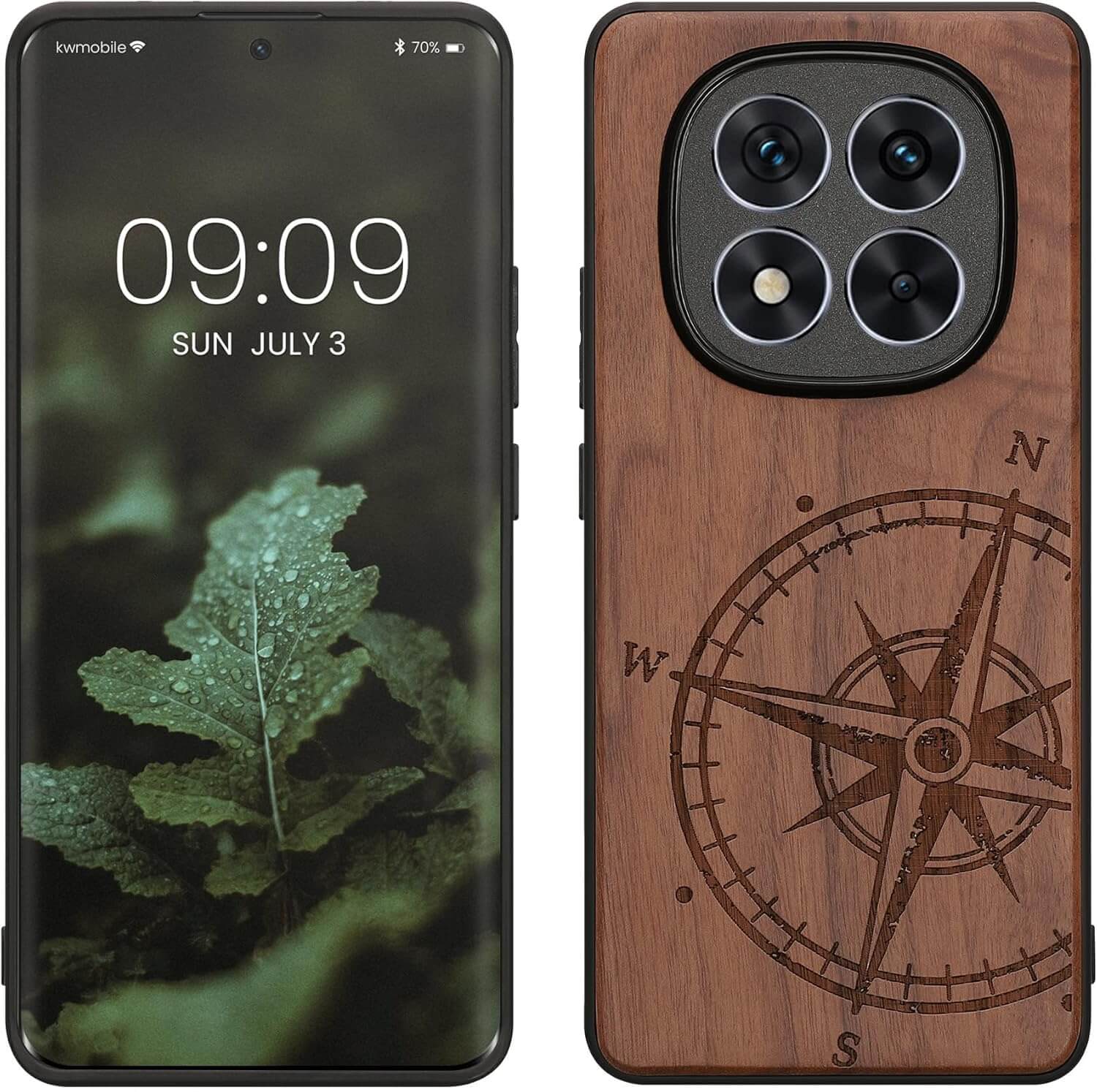 KW Xiaomi Redmi Note 14 Pro+ 5G Θήκη από Φυσικό Ξύλο - Design Compass Vintage - Dark Brown