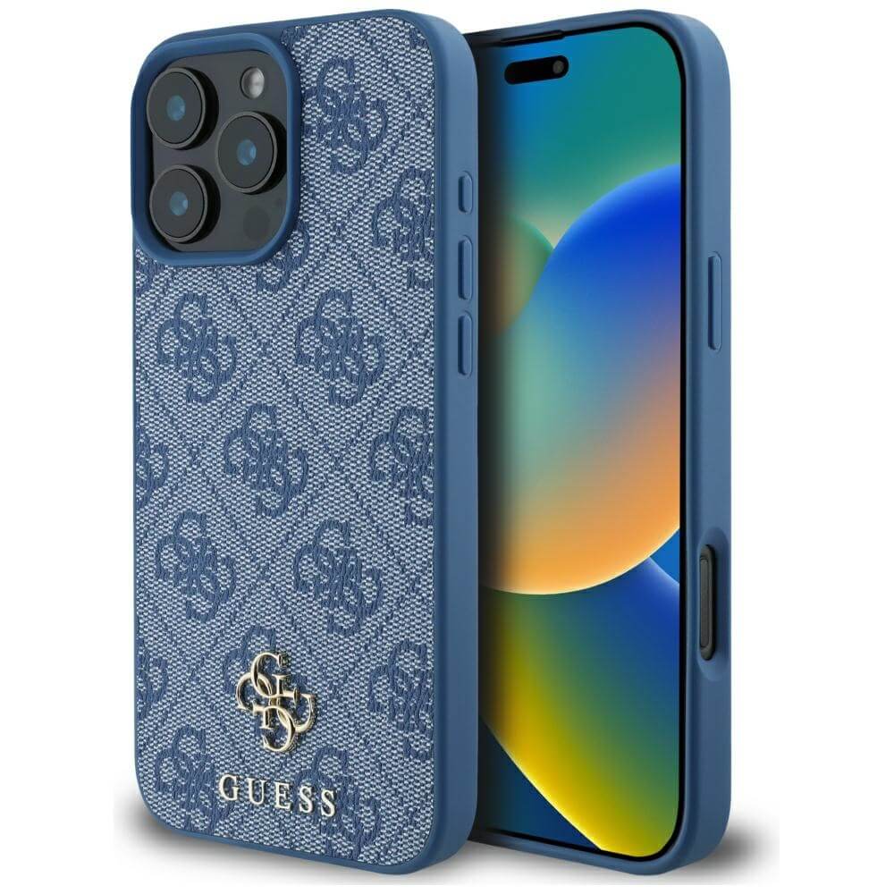 Guess iPhone 16 Pro - HC PU 4G Small 4G and Classic - MagSafe Σκληρή Θήκη με Επένδυση από Οικολογικό Δέρμα - Blue - GUHMP16LP4SM4MB