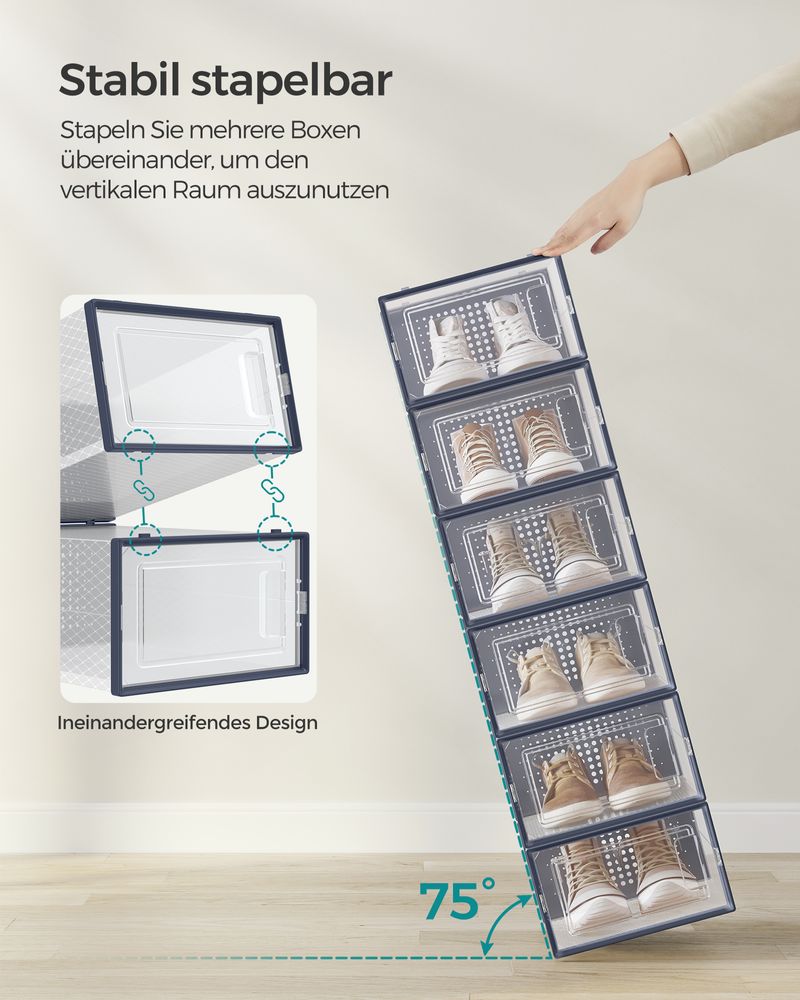 Songmics Σετ με 18 Κουτιά Αποθήκευσης Υποδημάτων - Anthracite Blue / Διάφανα - LSP18SB30