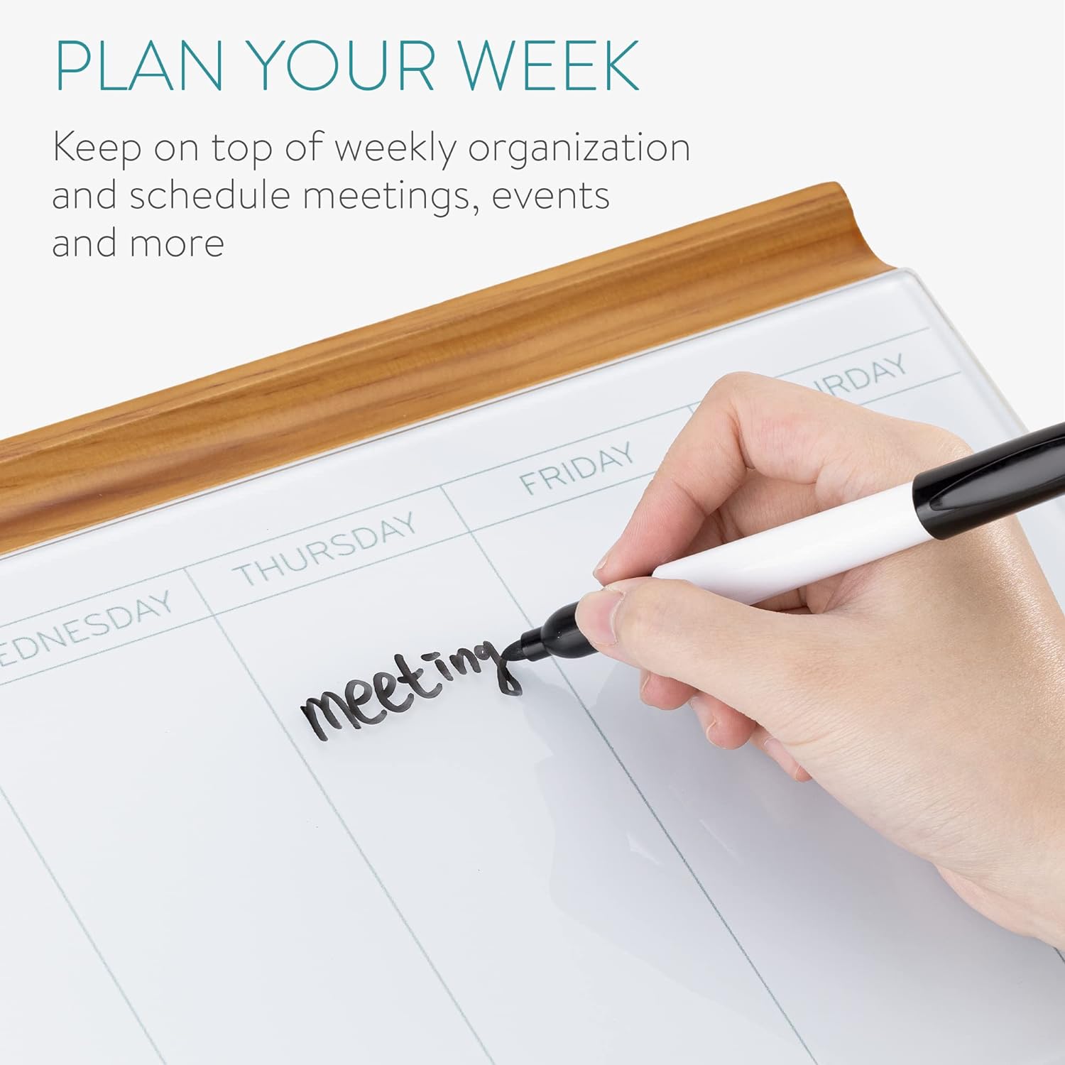 Navaris Επιτραπέζιος Μαγνητικός Γυάλινος Πίνακας Χρονοδιαγράμματος με Ξύλινη Βάση - Brown / White - 55874.02