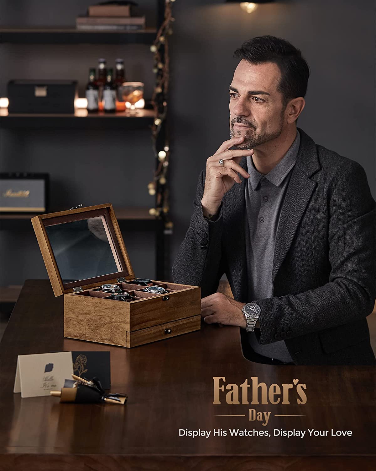 Songmics Κουτί Αποθήκευσης 8 Ρολογιών και Κοσμημάτων - Rustic Walnut - JOW008K01