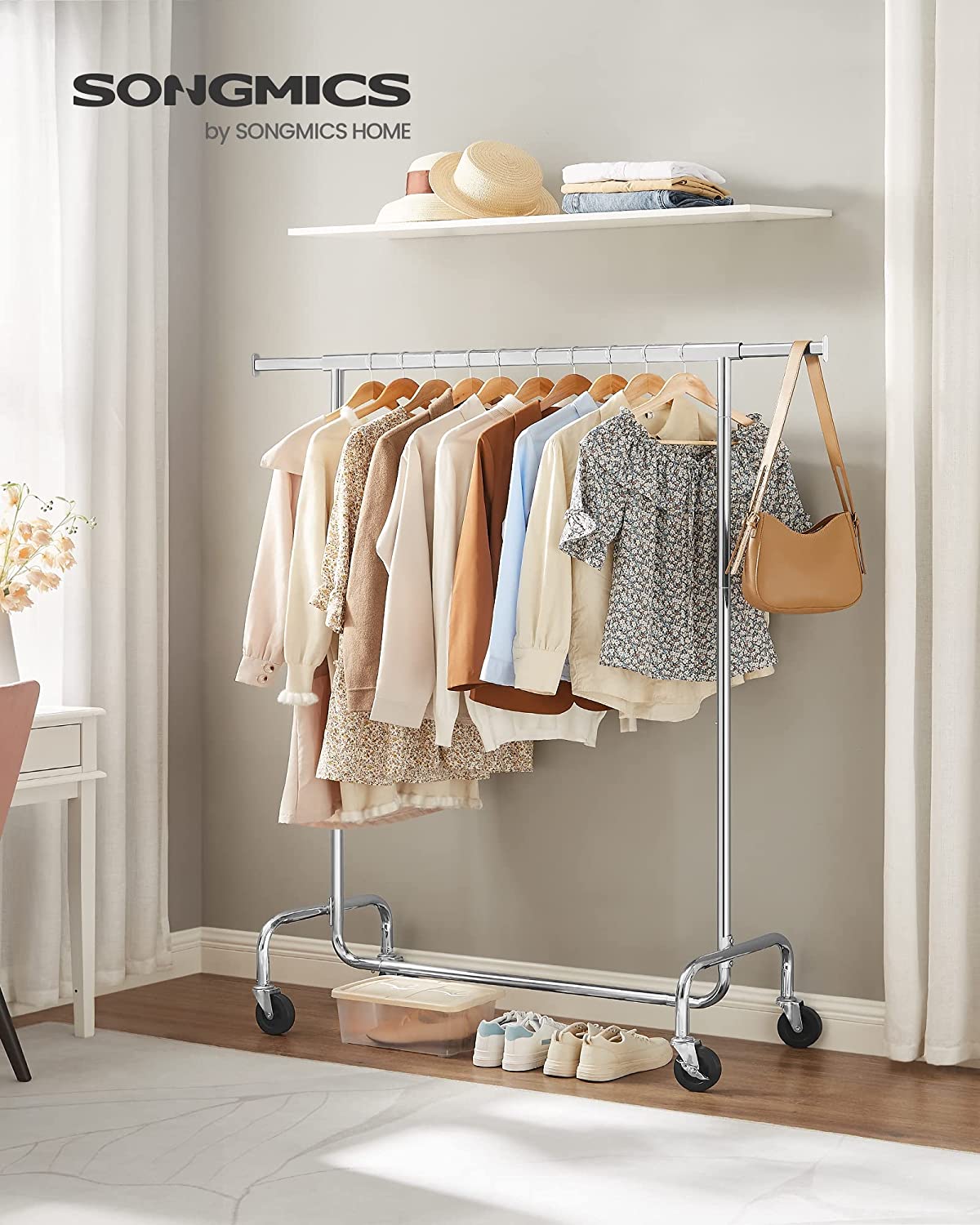 Songmics Τροχήλατη Επεκτεινόμενη Κρεμάστρα Δαπέδου - Ράγα Ρούχων - Silver - HSR11S