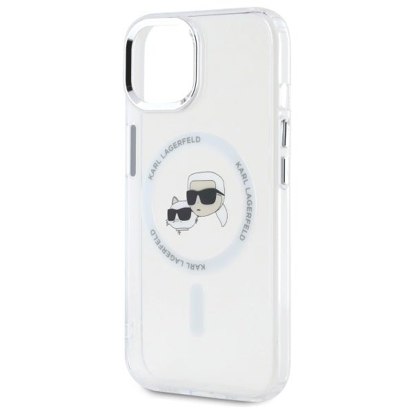 Karl Lagerfeld iPhone 15 - IML Metal Karl and Choupette Head - Σκληρή Θήκη με Πλαίσιο Σιλικόνης και MagSafe - White - KLHMP15SHLSKCH