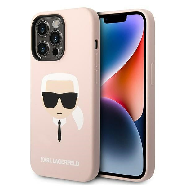 Karl Lagerfeld iPhone 14 Pro Silicone Karl's Head MagSafe Θήκη Σιλικόνης με MagSafe - Light Pink - KLHMP14LSLKHLP