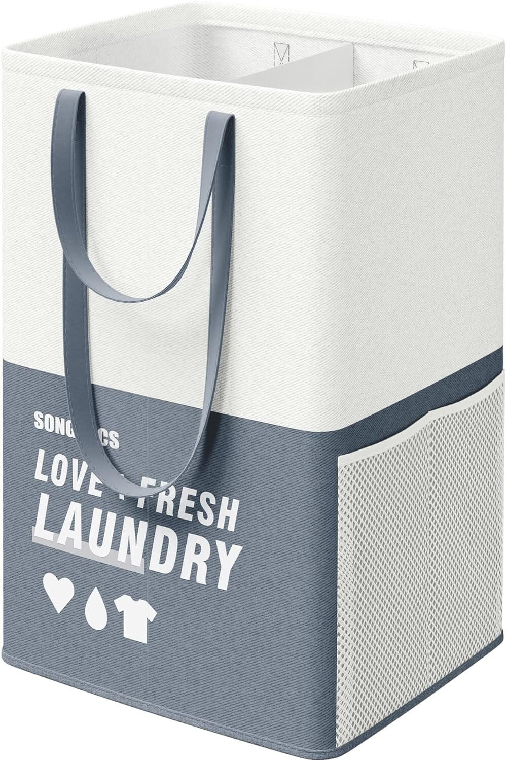 Songmics Υφασμάτινο Καλάθι Απλύτων με 2 Διαμερίσματα - Dark Blue - LCB209Q11