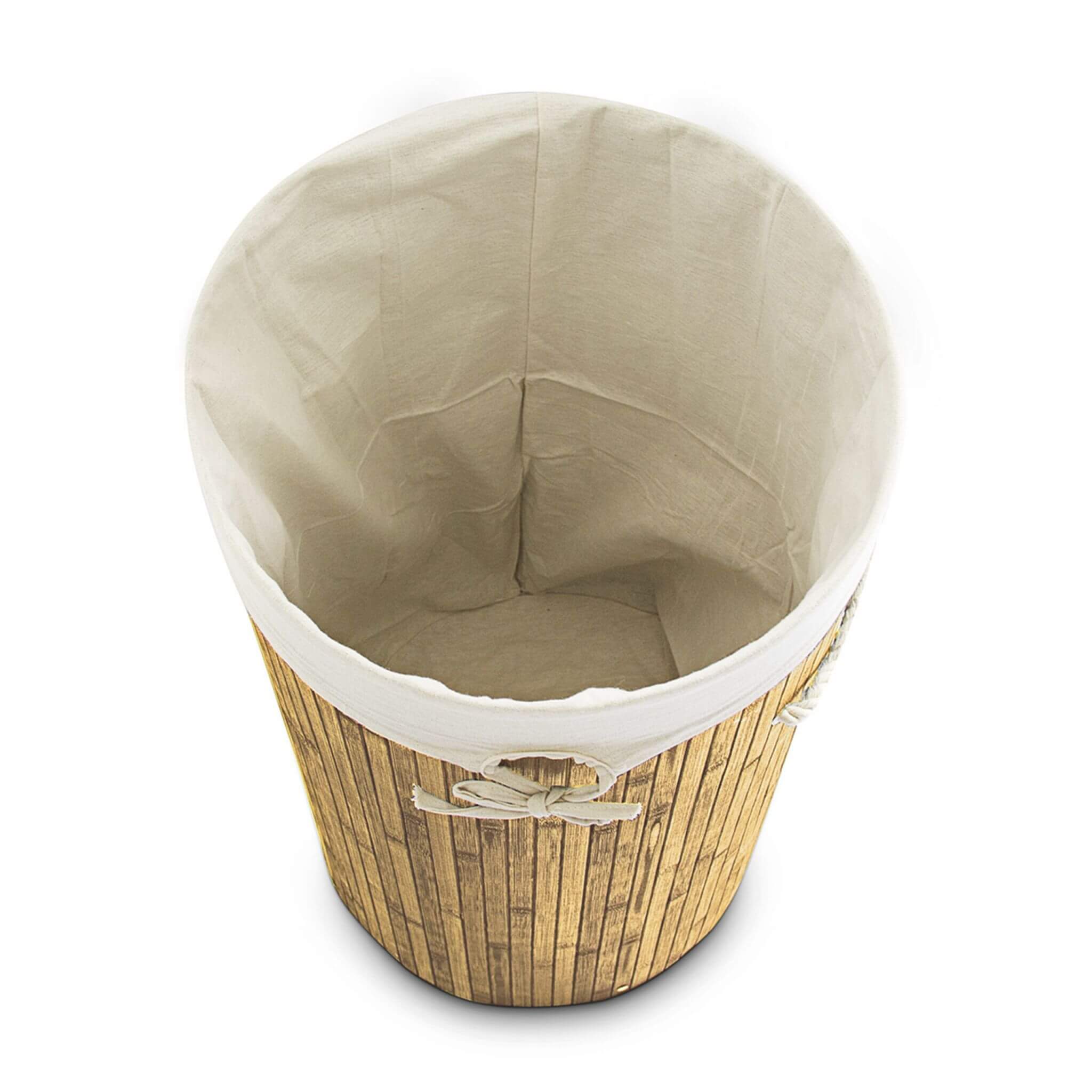 Relaxdays Πτυσσόμενο Στρόγγυλο Καλάθι Απλύτων από Μπαμπού με Καπάκι - Light Brown / White - 4052025046767