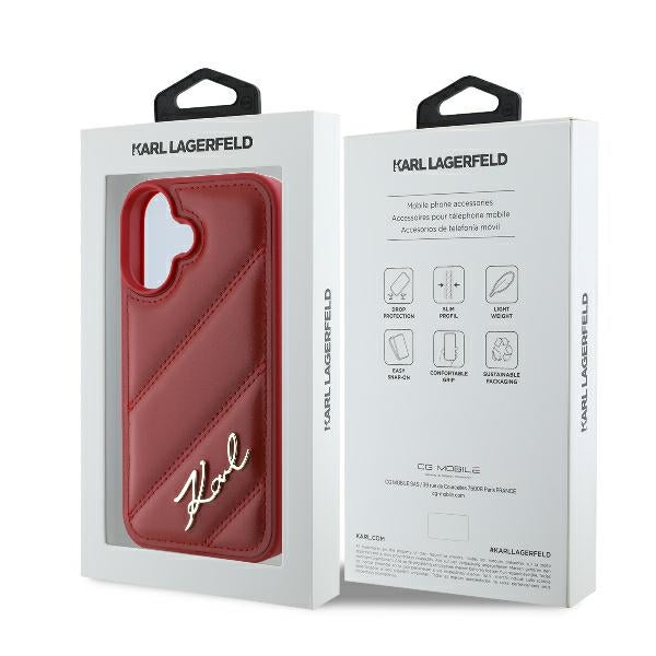 Karl Lagerfeld iPhone 16 - Quilted Signature - Θήκη με Επένδυση Συνθετικού Δέρματος - Red - KLHCP16SPQDSMGR