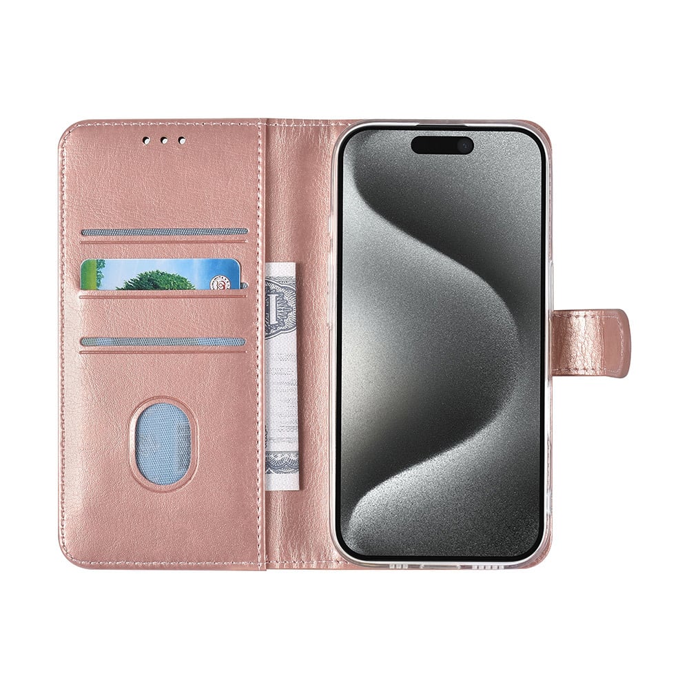 Tuniq iPhone 16 Pro - Θήκη Πορτοφόλι Stand από Δερματίνη - Rose Gold