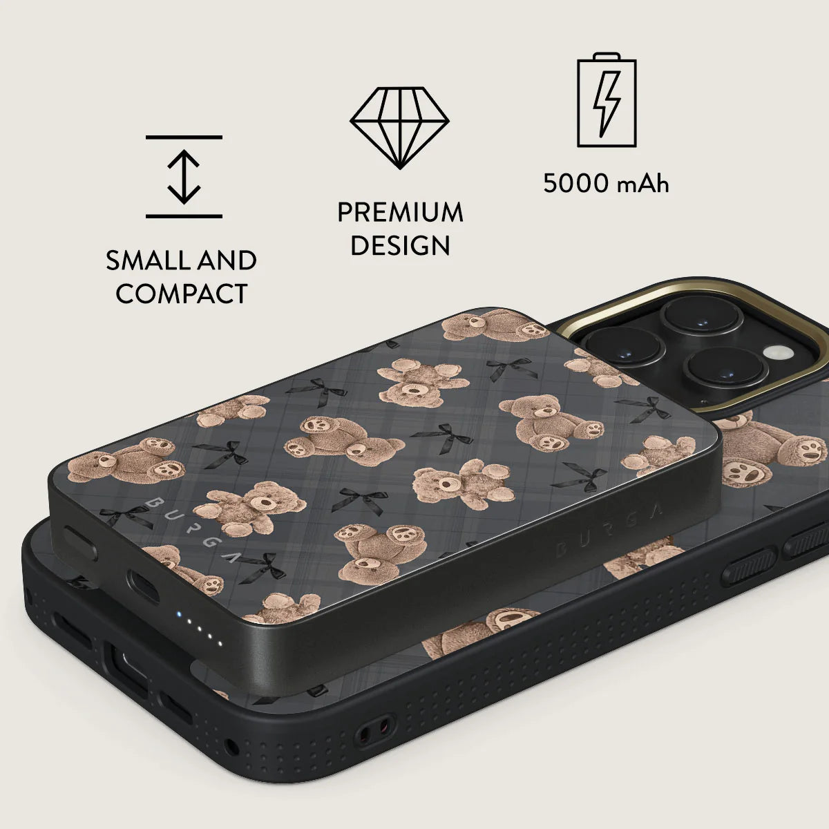 Burga Μαγνητικό Ασύρματο MagSafe PowerBank 5000mAh με Καλώδιο Type-C to Type-C - Gunmetal - BFF