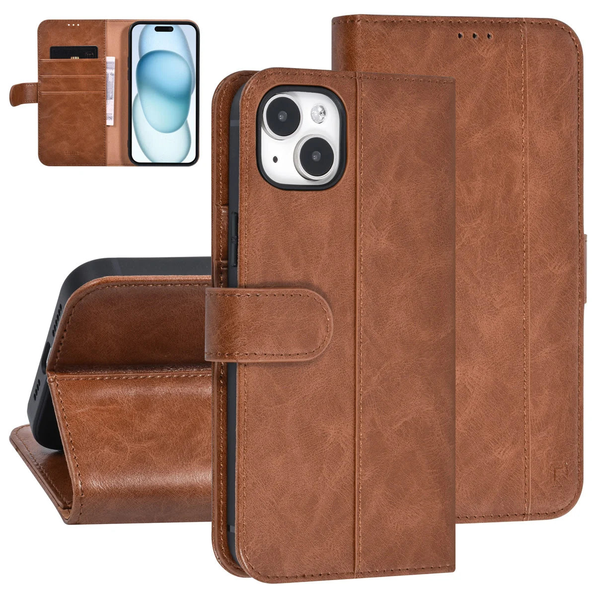 Tuniq iPhone 15 Plus / 14 Plus - Θήκη Πορτοφόλι από Δερματίνη με Stand - Καφέ