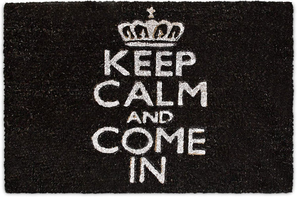 Relaxdays Χαλάκι Πόρτας από Ίνες Καρύδας Design Keep Calm And Come In - 60 x 40 cm - Black - 4052025177591