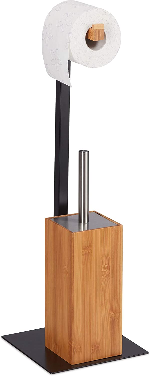Relaxdays Ξύλινo Σετ με Πιγκάλ και Βάση για Χαρτί Τουαλέτας - 60 x 20 x 20 cm - Natural / Black - 4052025276119