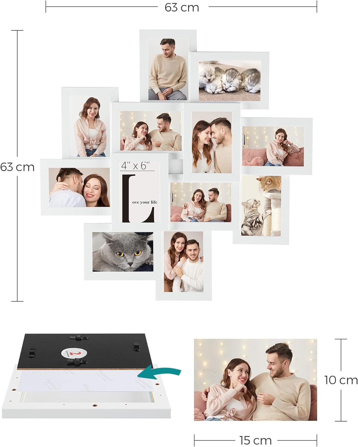 Songmics Κορνίζα Τοίχου Κολάζ για 12 Φωτογραφίες - White - RPF22WT