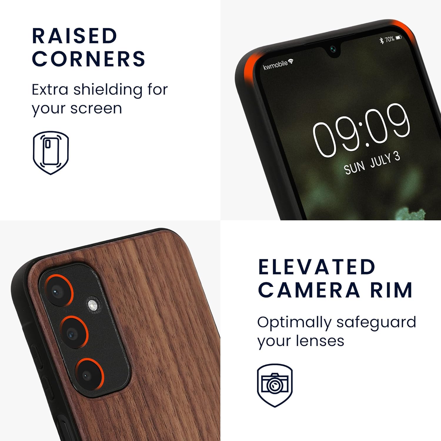 KW Samsung Galaxy A25 5G Θήκη από Φυσικό Ξύλο με Πλαίσιο Σιλικόνης και Λουράκι - Dark Brown