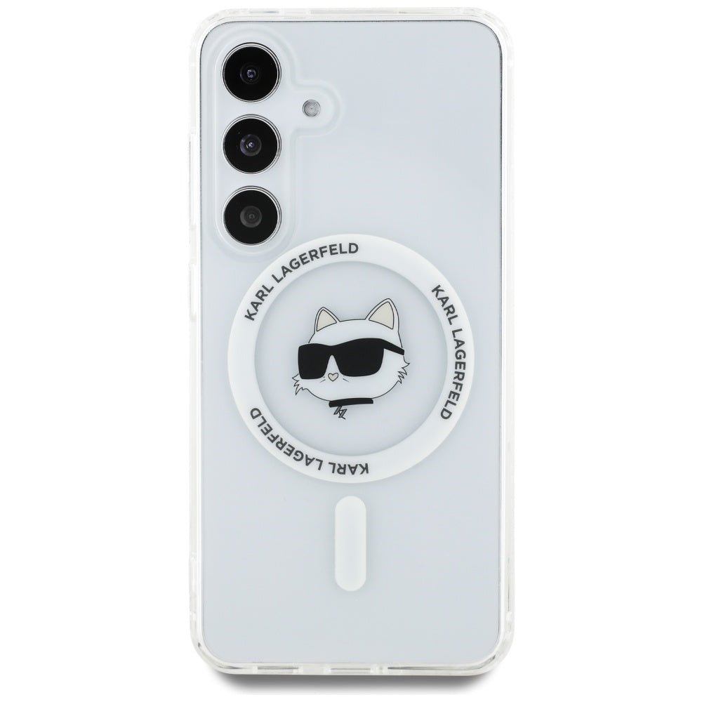 Karl Lagerfeld Samsung Galaxy S25 Plus - Button Choupette Head Printed Logo - MagSafe Σκληρή Θήκη με Πλαίσιο Σιλικόνης - White - KLHMS25MHLSCHH
