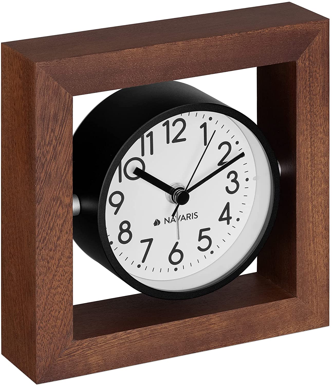 Navaris Analogue Wood Alarm Clock Design Square - Αναλογικό Επιτραπέζιο Ρολόι και Ξυπνητήρι - Dark Brown - 54473.18.02