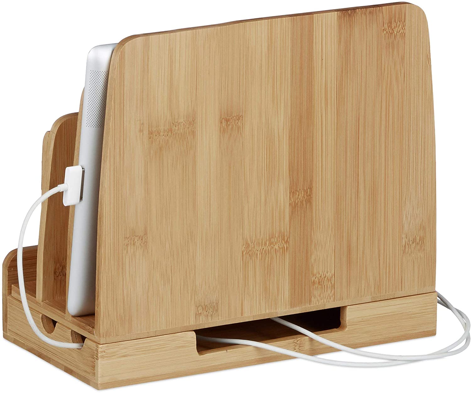 Relaxdays Επιτραπέζια Βάση για Φόρτιση Κινητών από Μπαμπού - Natural - 4052025206062
