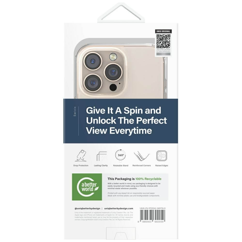 Uniq iPhone 16 Pro Max - Swivix 360 Rotating Kickstand - Σκληρή Θήκη με Πλαίσιο Σιλικόνης και Σταντ - Gold