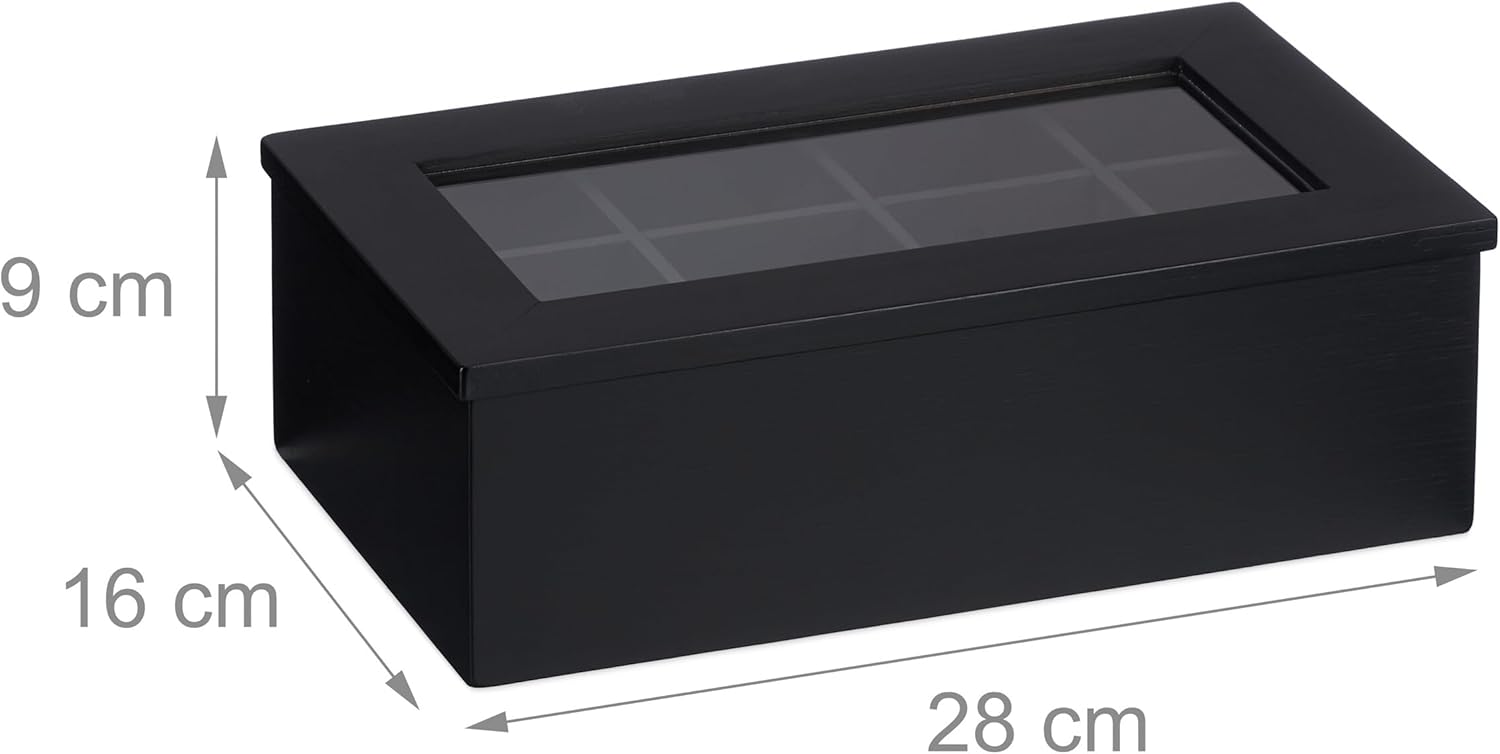 Relaxdays Κουτί Αποθήκευσης για Φακελάκια Τσάι με 8 Διαμερίσματα - Black - 4052025475109
