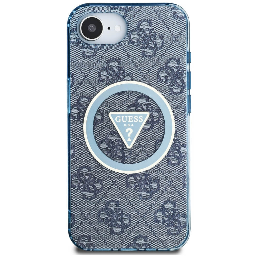 Guess iPhone 16e - IML Metal Glitter 4G Circle Triangle MagSafe - Σκληρή Θήκη με Πλαίσιο Σιλικόνης και MagSafe - Blue - GUHMPSE4HG4PRTGB