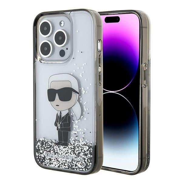 Karl Lagerfeld iPhone 15 Pro Max - Liquid Glitter Ikonik Σκληρή Θήκη με Πλαίσιο Σιλικόνης - Διάφανη - KLHCP15XLKKNSK
