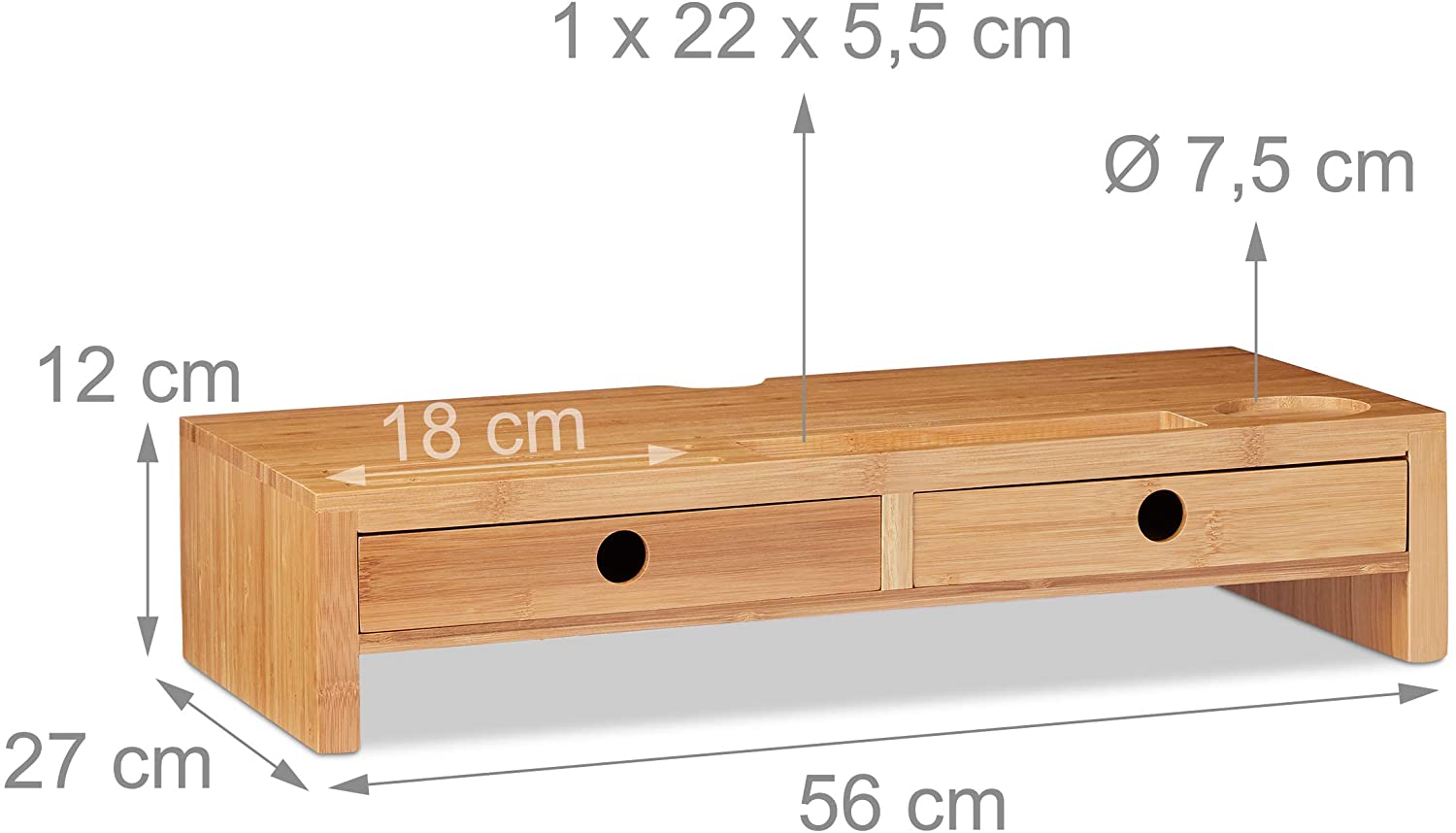 Relaxdays Ξύλινη Βάση Στήριξης Οθόνης με 2 Συρτάρια - Natural - 4052025257019