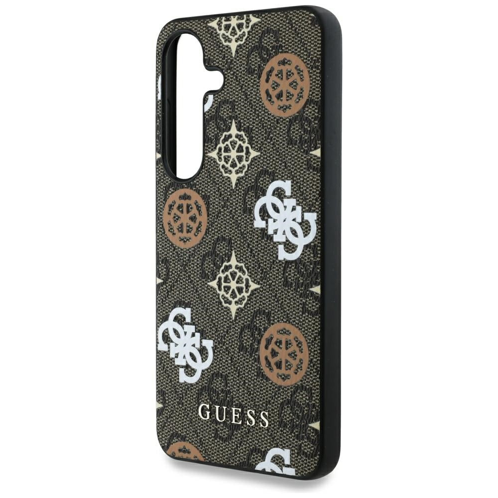Guess Samsung Galaxy S25 - 4G Printed Colored Peony Pattern - MagSafe Θήκη με Επένδυση Συνθετικού Δέρματος - Brown - GUHMS25SP4PWPW