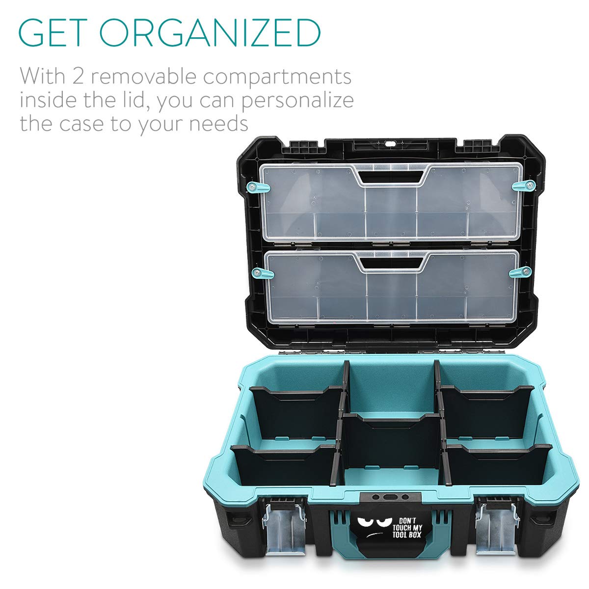 Navaris Technicians Tool Case Box - Εργαλειοθήκη Κουτί Design Don't Touch my Tool Box - Black / Light Blue - 46190.02