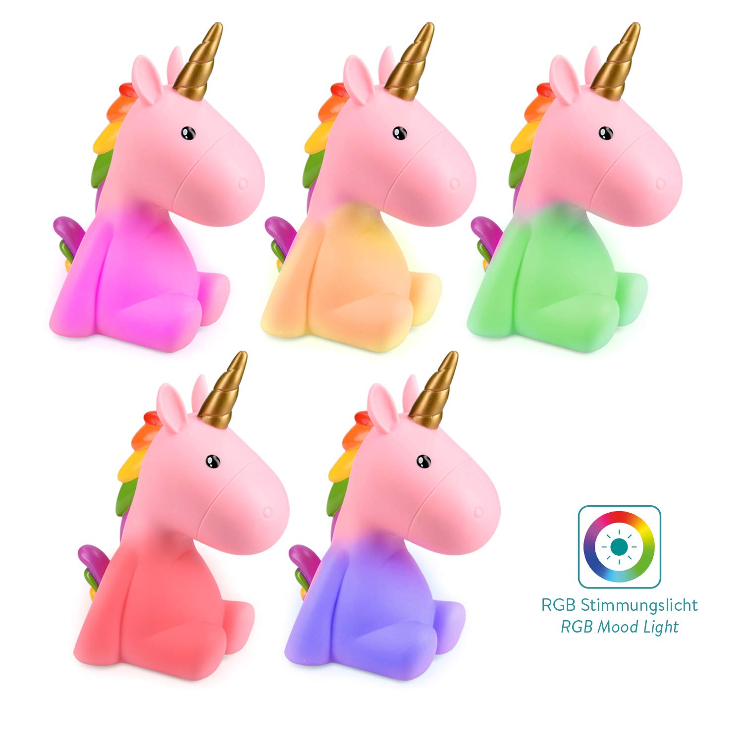 Navaris LED Unicorn Night Light RGB - Επαναφορτιζόμενο Παιδικό Νυχτερινό Φως με Αλλαγή Χρωμάτων - Pink - 46219.08