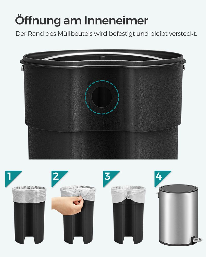 Songmics Κάδος Απορριμμάτων για το Μπάνιο - 3L - Silver / Black - LTB011E01