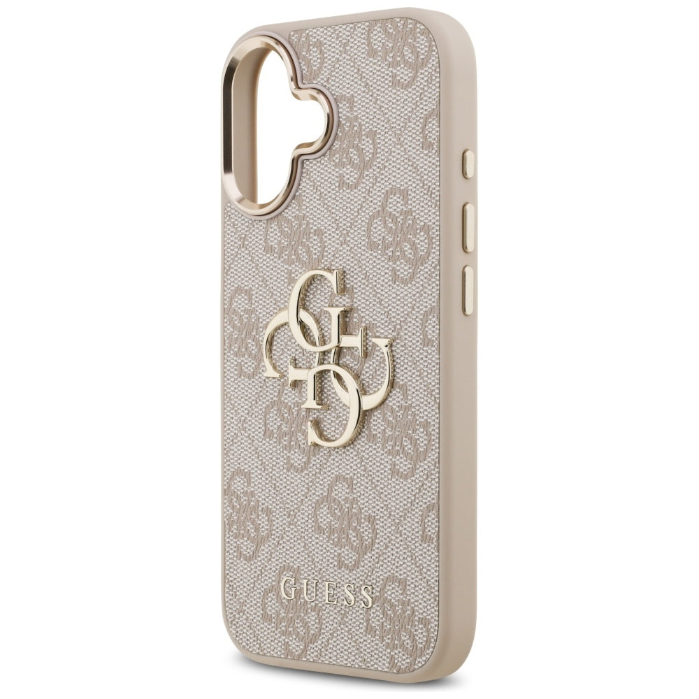 Guess iPhone 17 - 4G Big 4G Classic Logo - Σκληρή Θήκη με Πλαίσιο Σιλικόνης και Επένδυση από Οικολογικό Δέρμα - Pink / Gold - GUHCP17S4GMGCPI
