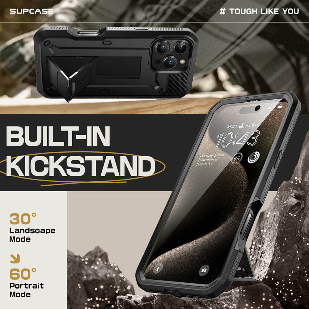 Supcase iPhone 16 Pro Unicorn Beetle Pro Σκληρή Θήκη με Προστασία Οθόνης και Stand - Black