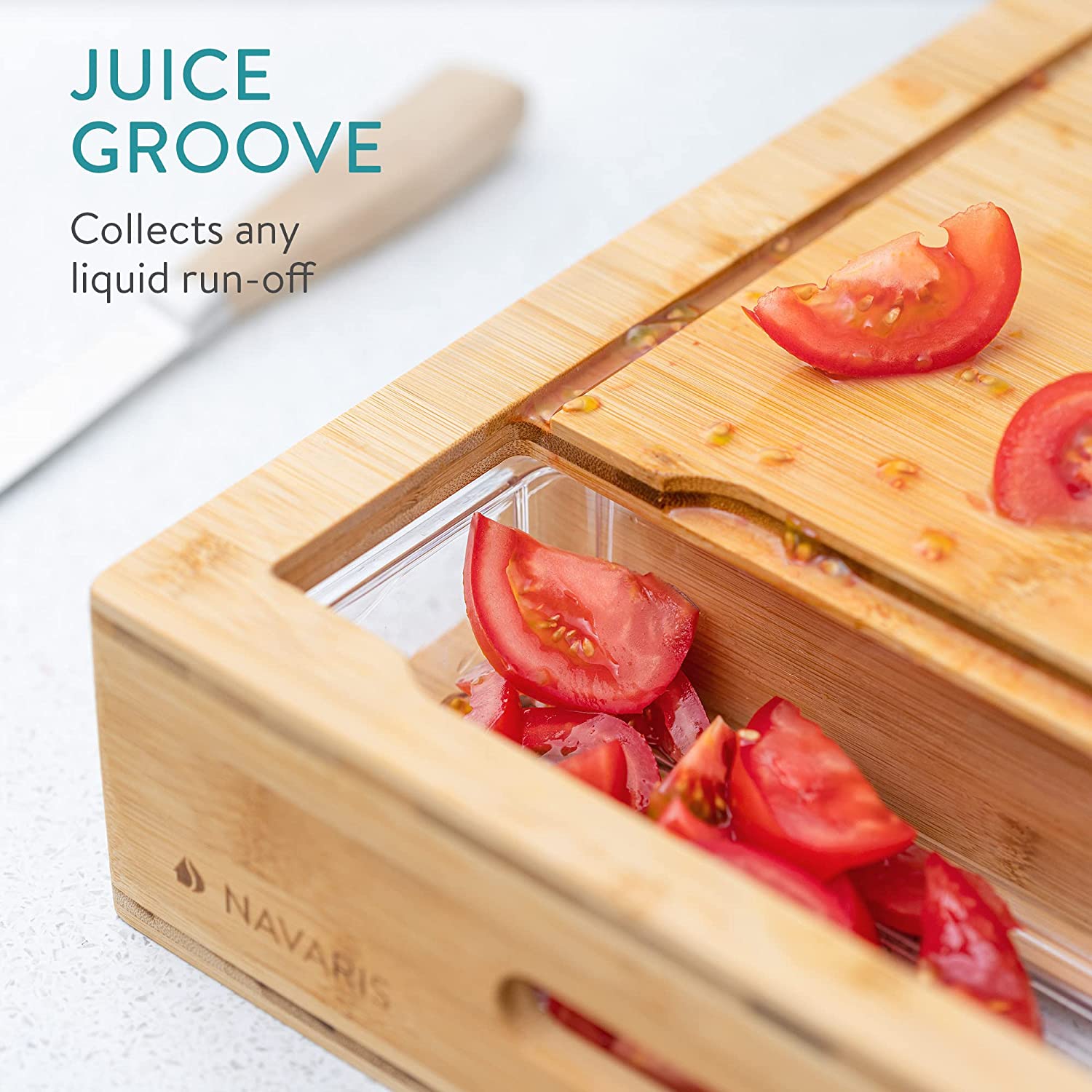 Navaris Ξύλο Κοπής από Μπαμπού με Τρίφτη και 4 Δοχεία Συλλογής - Brown - 58084.01