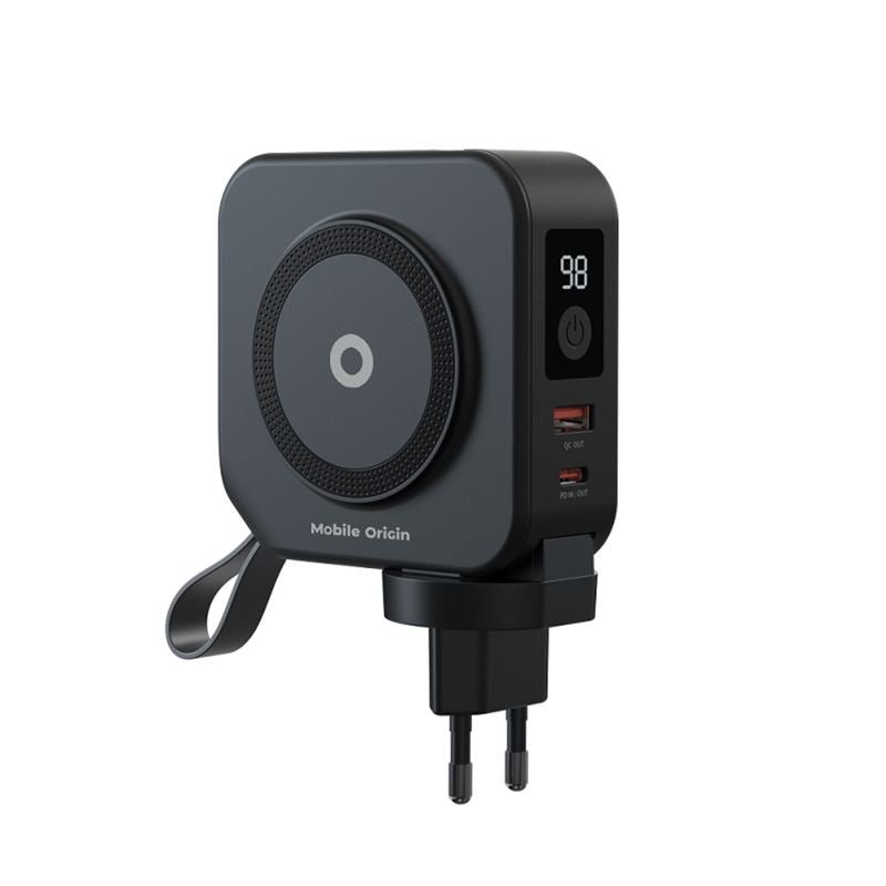 Mobile Origin Powerbank 10000mAh & Φορτιστής Ταξιδίου 15W με Ενσωματωμένα Καλώδια Lightning και Type - C - Black