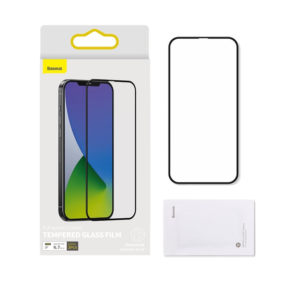 Baseus iPhone 12 Pro Max 0.3mm Full Screen Curved Αντιχαρακτικό Γυαλί Οθόνης - 2 Τεμάχια - Black - SGAPIPH67N-KA01