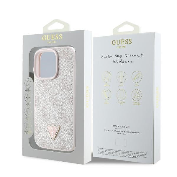 Guess iPhone 16 Pro Max - Leather 4G Triangle Strass - Θήκη με Επένδυση Συνθετικού Δέρματος - Pink - GUHCP16XP4TDPP