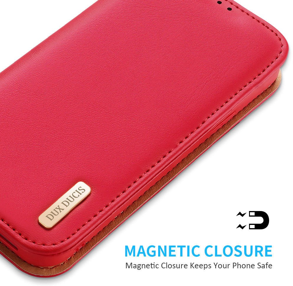 Dux Ducis iPhone 13 Pro Hivo Θήκη Πορτοφόλι Stand από Γνήσιο Δέρμα - Red