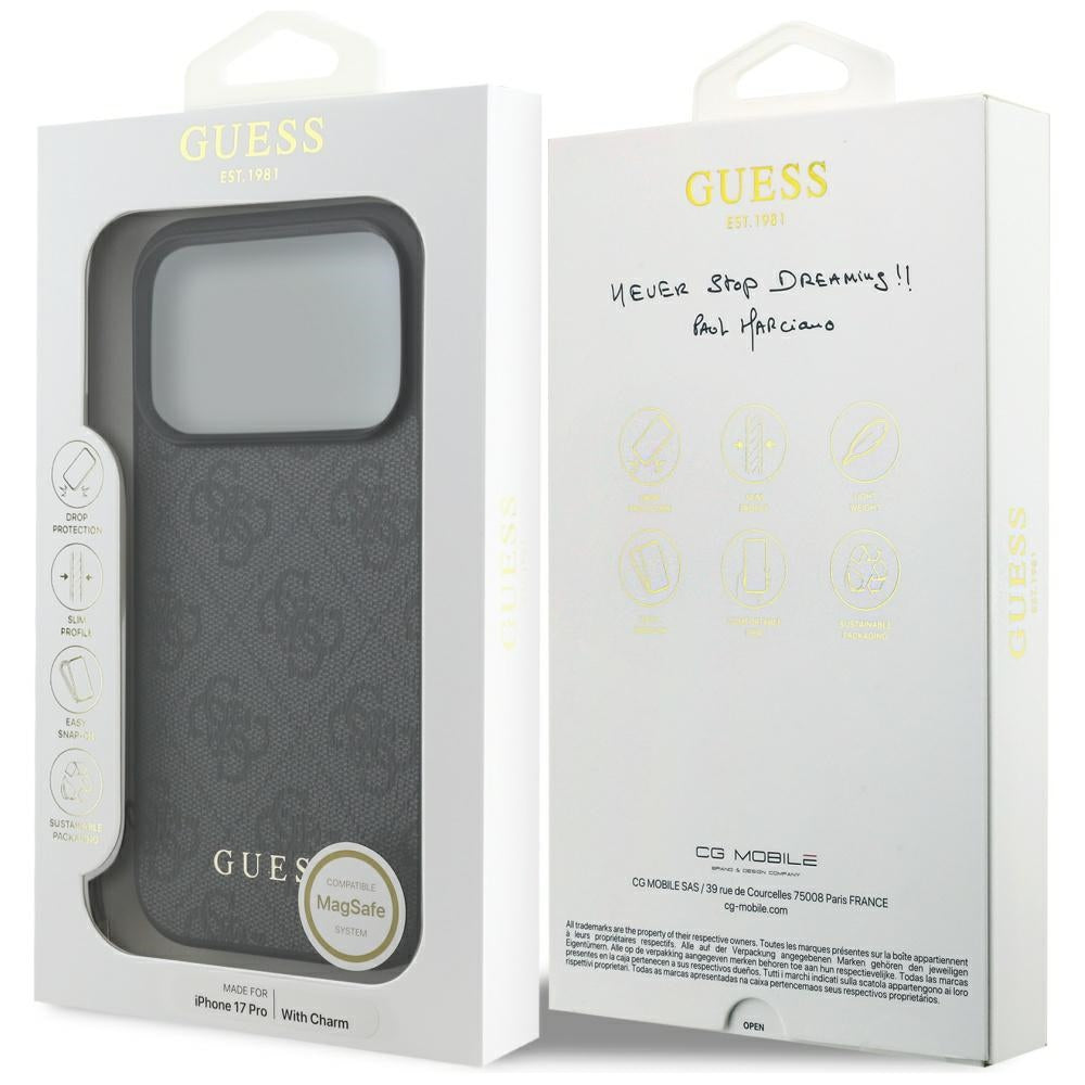 Guess iPhone 17 Pro - 4G Charms Collection MagSafe - Θήκη με Επένδυση Συνθετικού Δέρματος - Black - GUHMP17LGF4GCK