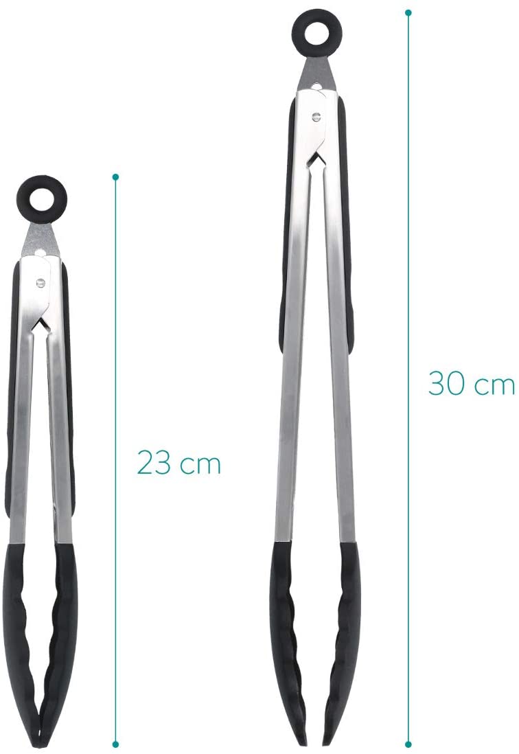 Navaris Σετ Με 2 Λαβίδες Κουζίνας Πολλαπλών Χρήσεων Από Ανοξείδωτο Ατσάλι Και Σιλικόνη - Black - 48716.01