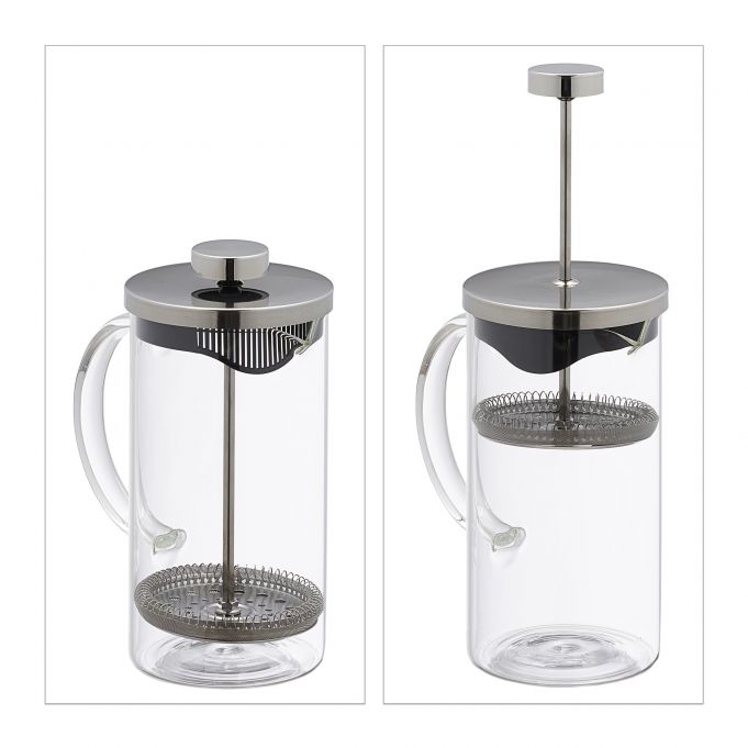 Relaxdays Γαλλική Καφετιέρα 600 ml - Διάφανη / Silver - 4052025423063