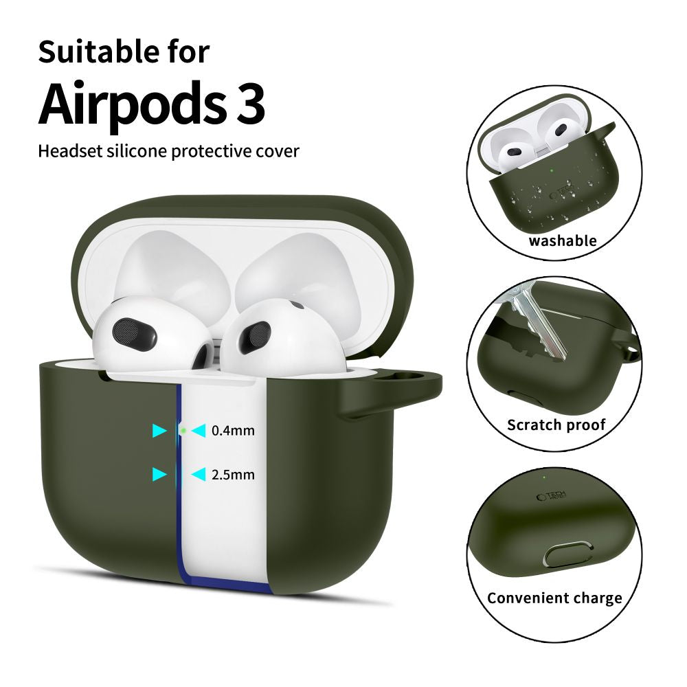 Tech-Protect AirPods 3 Θήκη Σιλικόνης - Silicone Hook - Olive Green